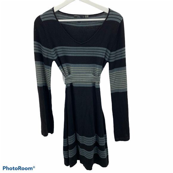 Prana Size XS Sydney Sweater Dress Long Sleeve Striped Tie Waist Lightweight - Picture 3 of 15